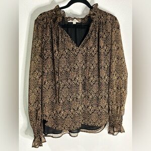 LOFT Elegant Black and Brown Blouse Size Medium